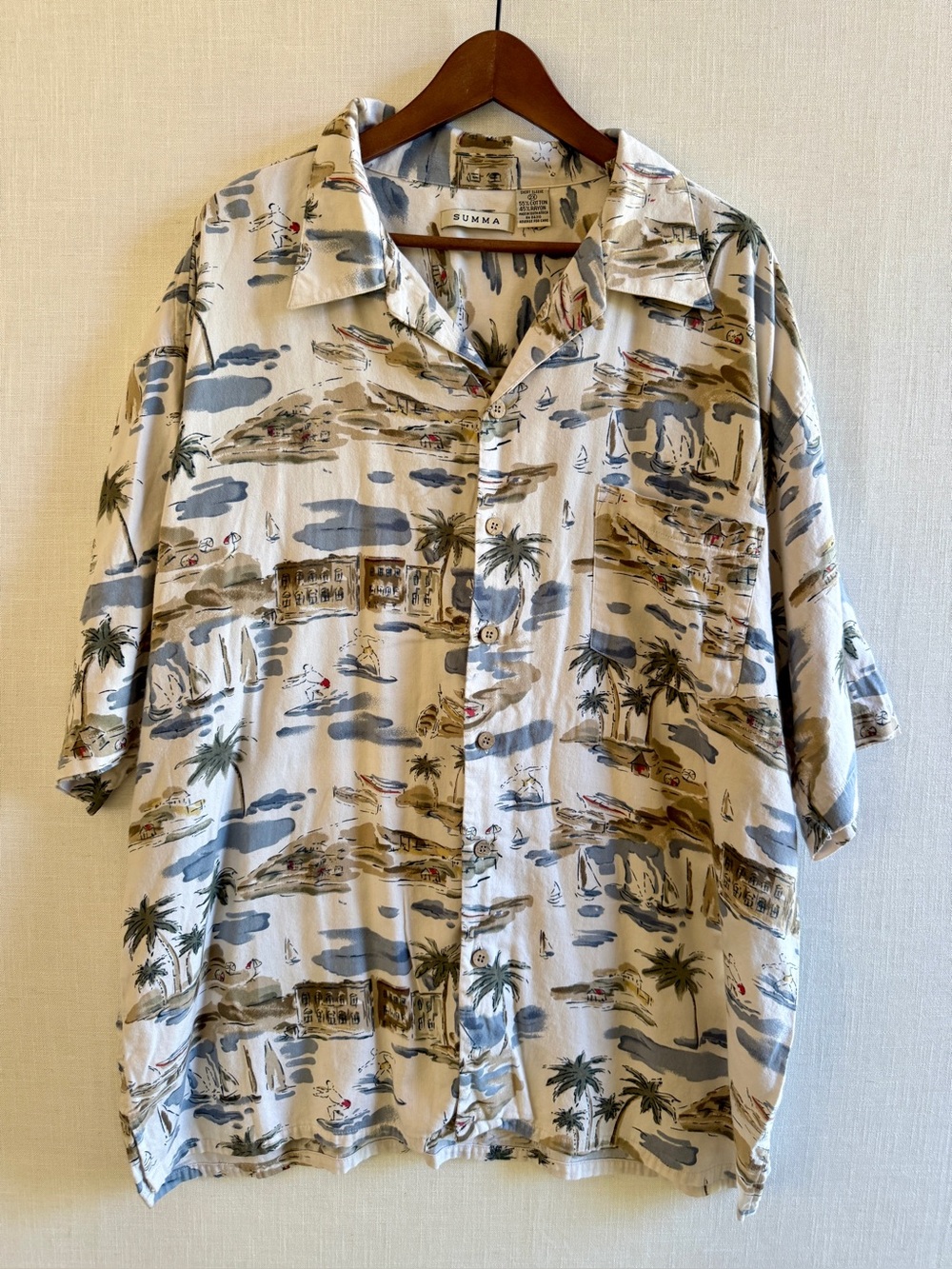 SUMMA Vintage Resort Beach Sailboat Short Sleeve Shirt 2X